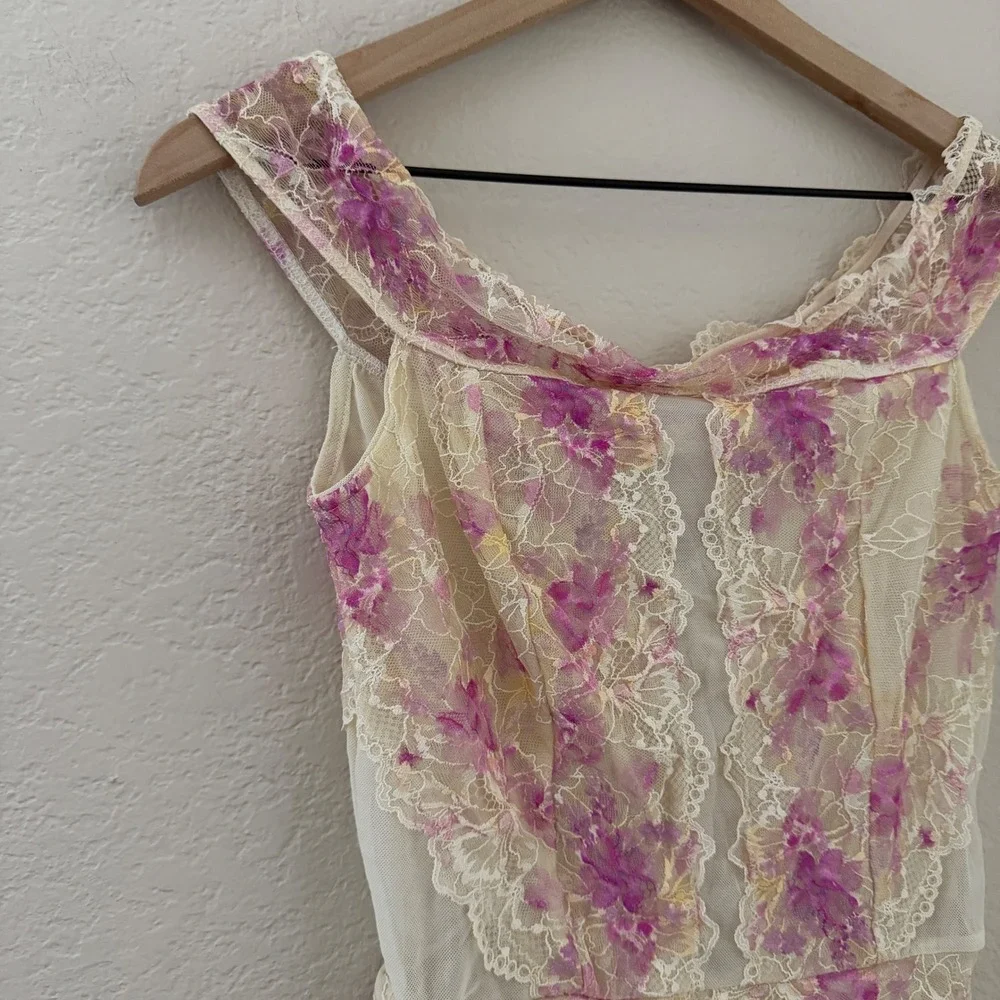 Free People Spring Soiree Printed Bodysuit Floral Lace Off the Shoulder Femme